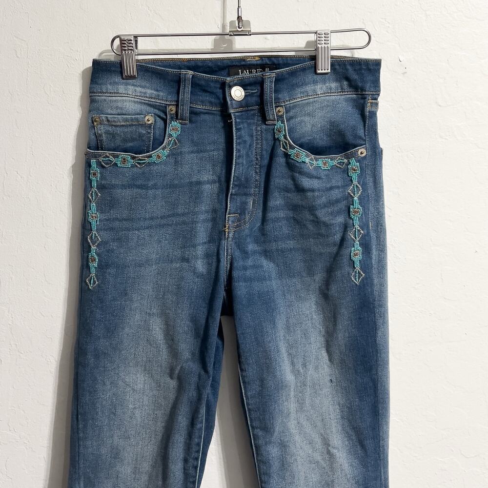 Lauren Ralph Lauren Jeans Sz 2 Denim Beaded Boho Prairie Western Stretch Skinny